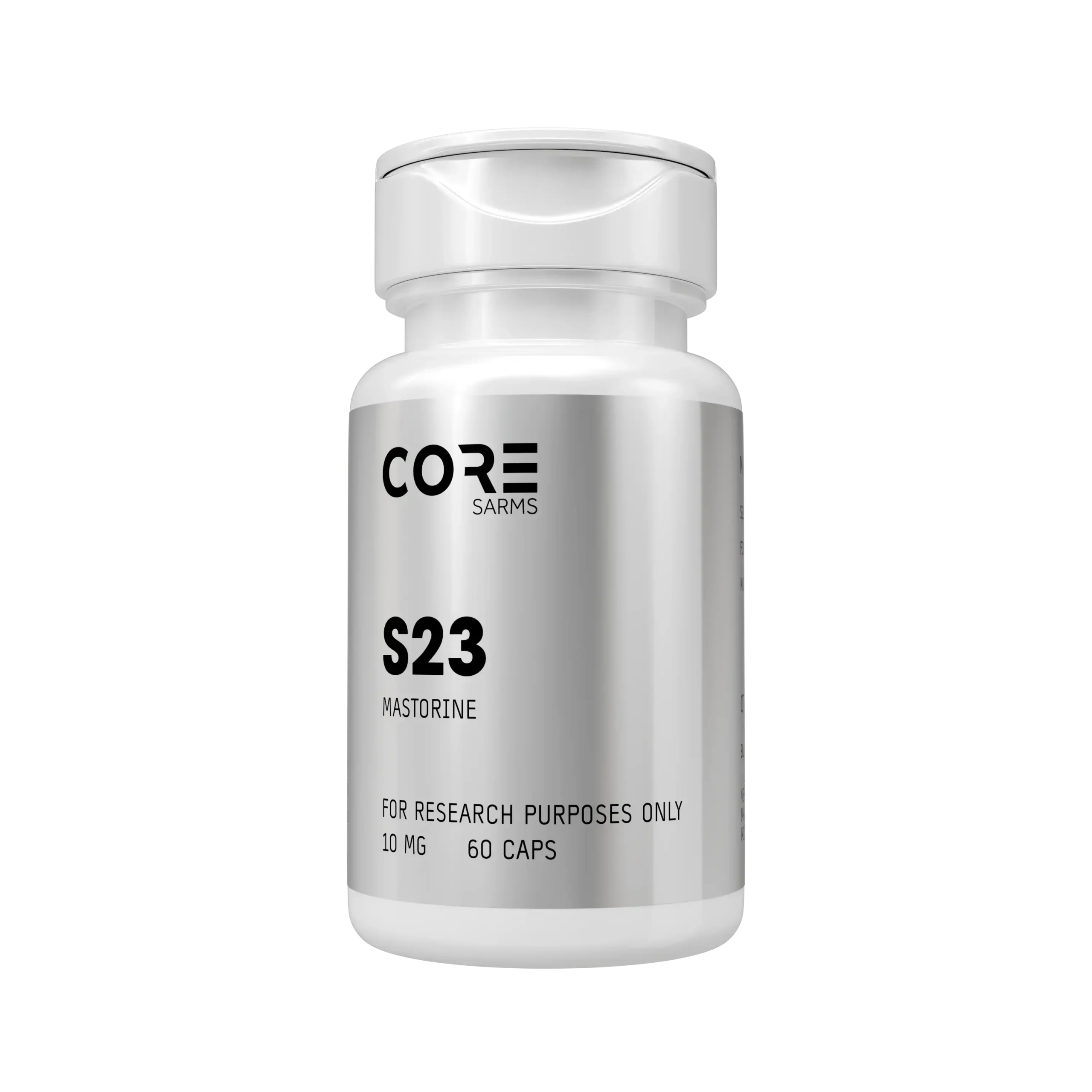 Single bottle of CORE SARMS S23 Mastorine, 10mg, 60 capsules